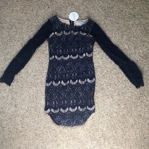 Navy Blue Fitted Lace Dress